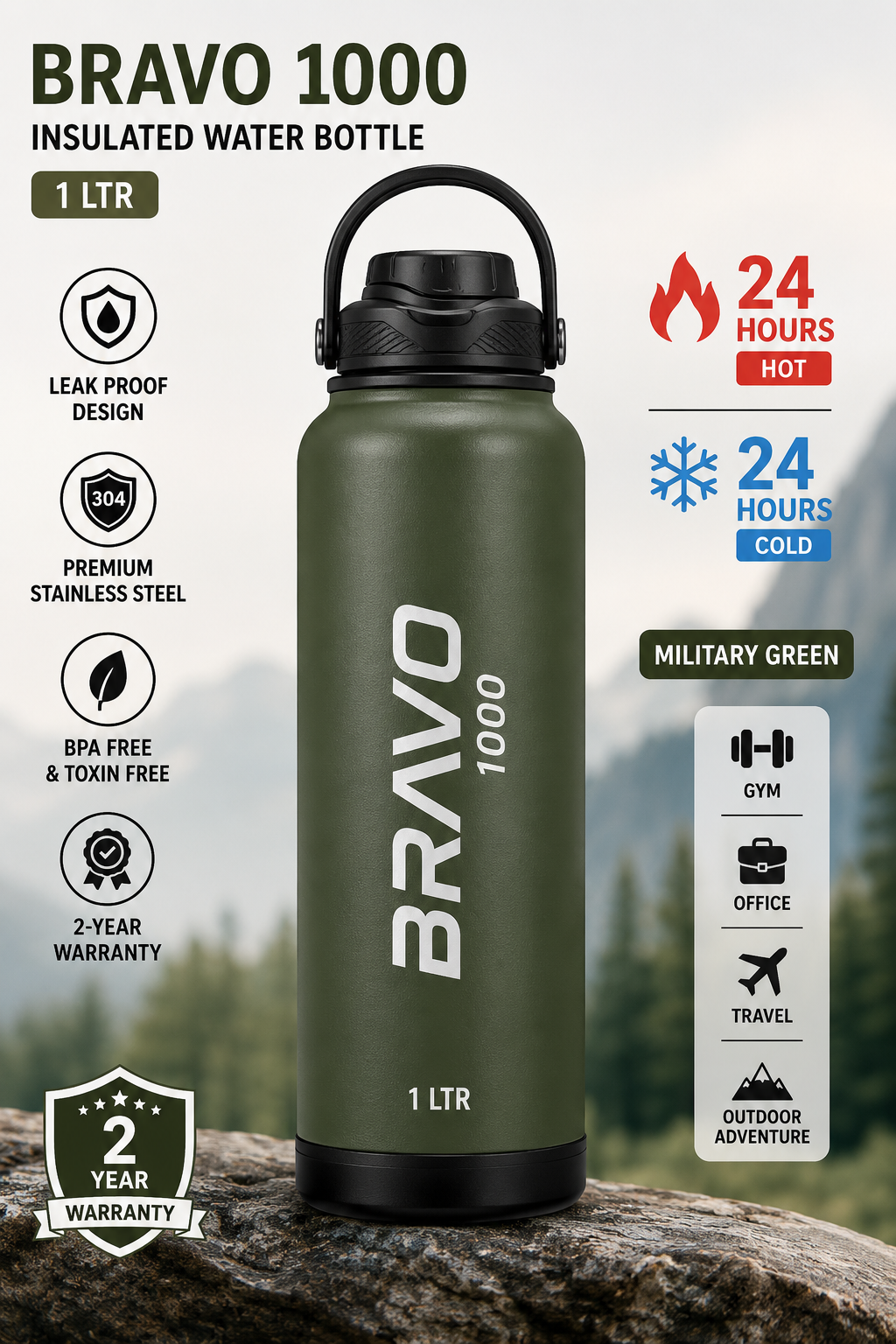 Insulated Water Bottle 1 LTR